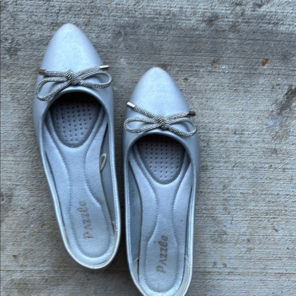 Silver Comfort Flats with Bow Detail